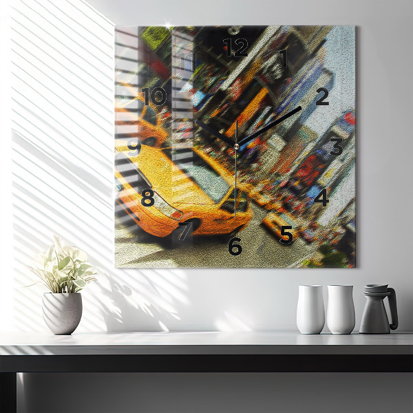 Square glass wall clock New York City taxis