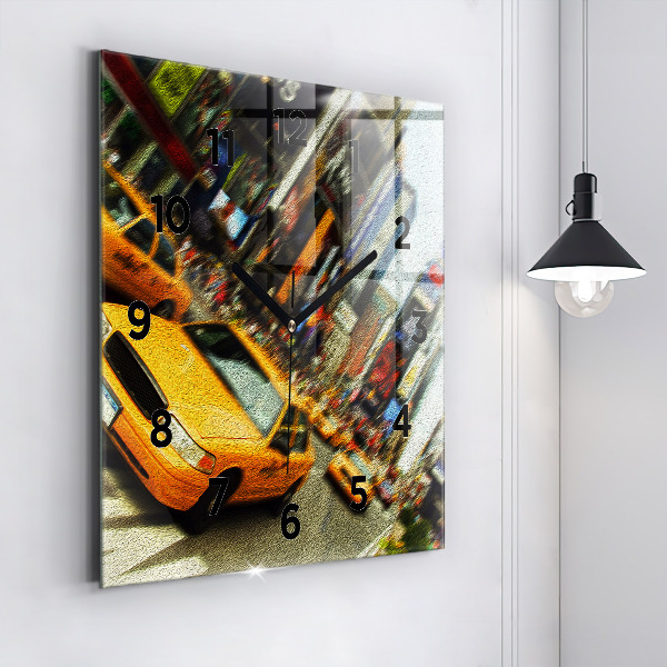 Square glass wall clock New York City taxis