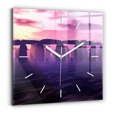 Square glass wall clock Sunset at Stonehenge