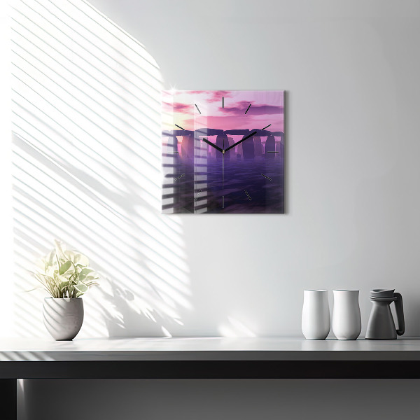 Square glass wall clock Sunset at Stonehenge