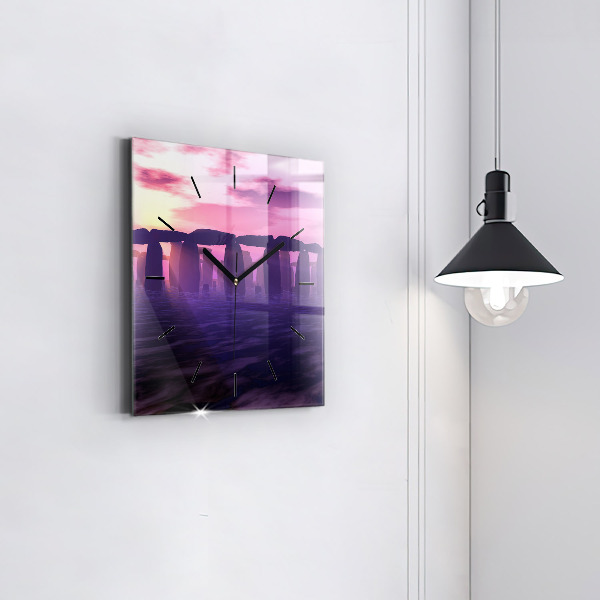 Square glass wall clock Sunset at Stonehenge