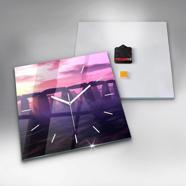 Square glass wall clock Sunset at Stonehenge