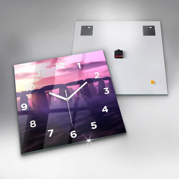 Square glass wall clock Sunset at Stonehenge