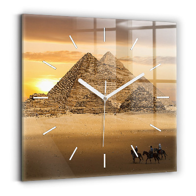 Square glass wall clock Pyramids and sunset