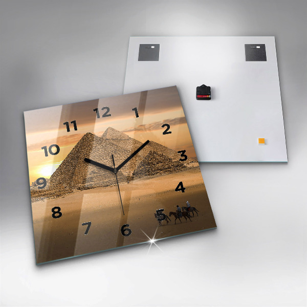 Square glass wall clock Pyramids and sunset