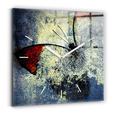 Square glass wall clock Butterfly vintage style