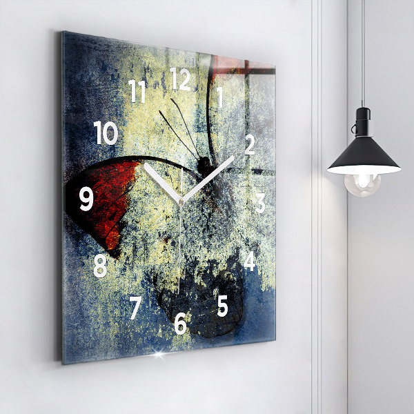 Square glass wall clock Butterfly vintage style