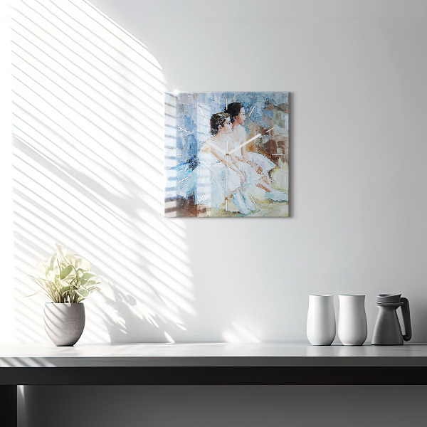 Square glass wall clock Young ballerinas