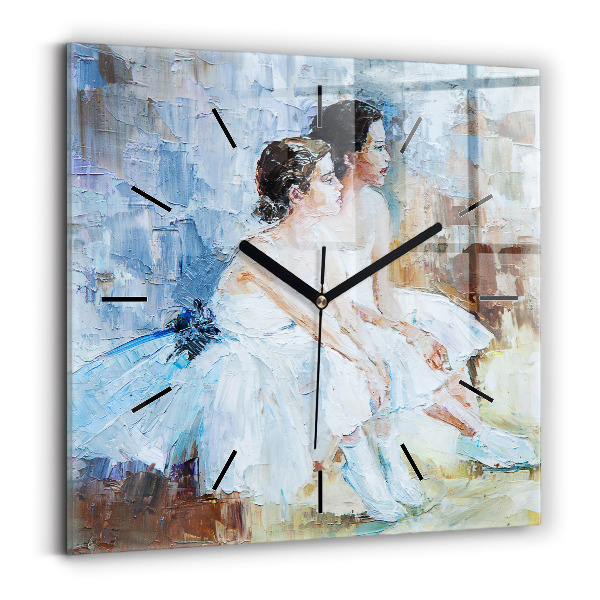 Square glass wall clock Young ballerinas