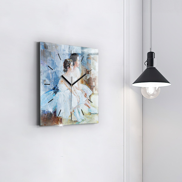 Square glass wall clock Young ballerinas