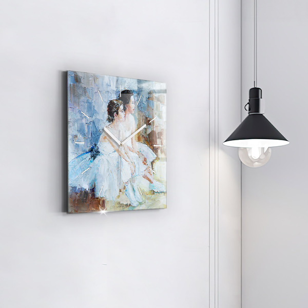 Square glass wall clock Young ballerinas