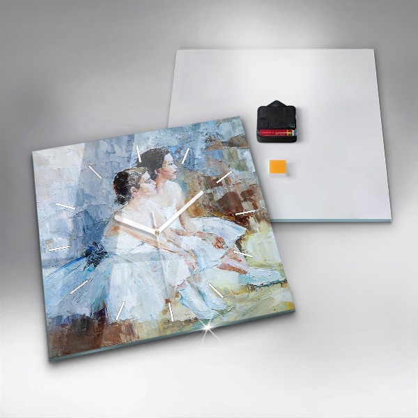 Square glass wall clock Young ballerinas
