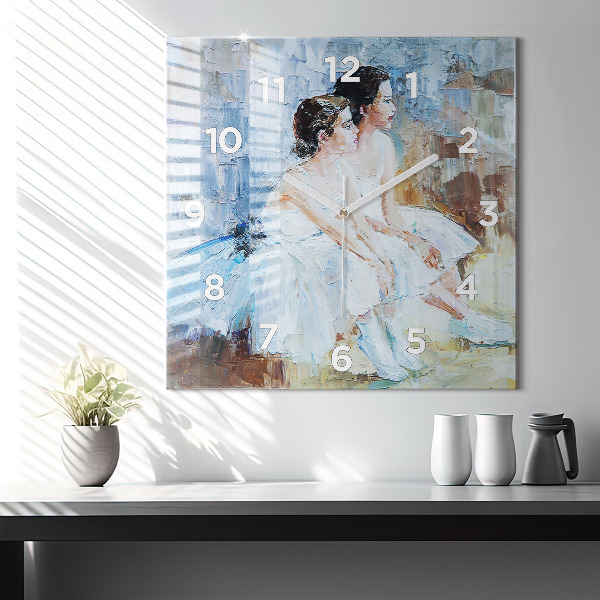 Square glass wall clock Young ballerinas