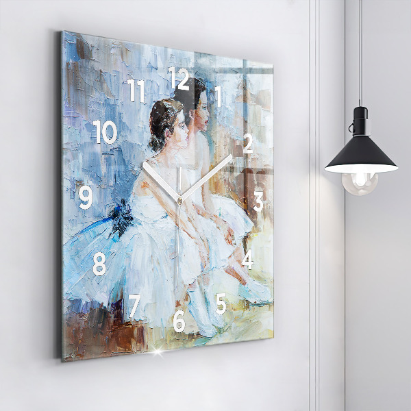 Square glass wall clock Young ballerinas