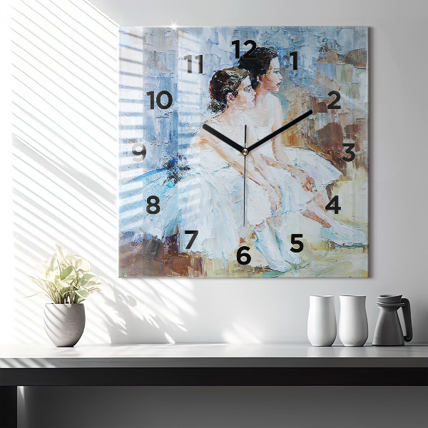 Square glass wall clock Young ballerinas