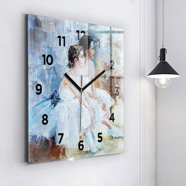 Square glass wall clock Young ballerinas