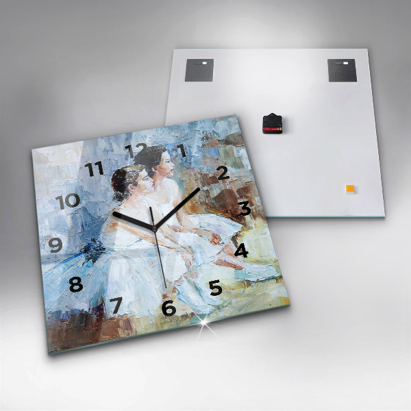 Square glass wall clock Young ballerinas