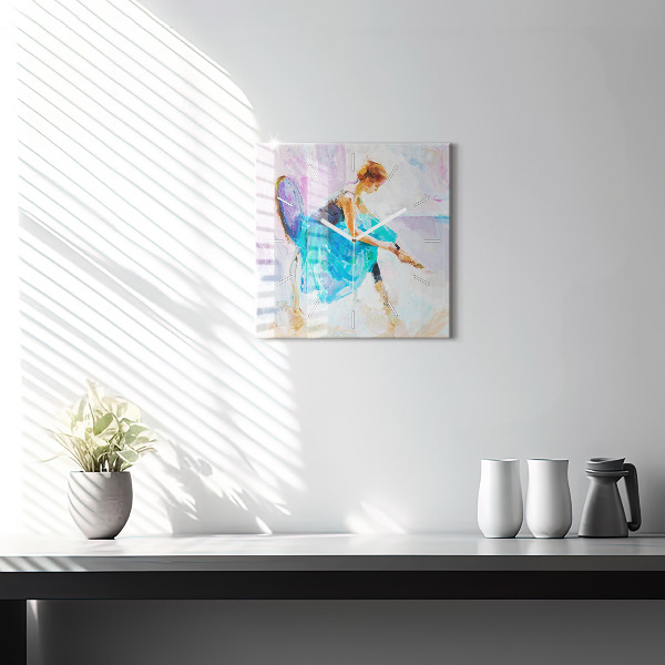 Square glass wall clock Preparing the ballerina