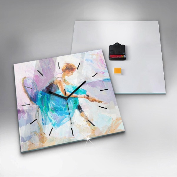 Square glass wall clock Preparing the ballerina