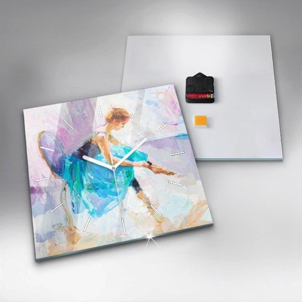 Square glass wall clock Preparing the ballerina