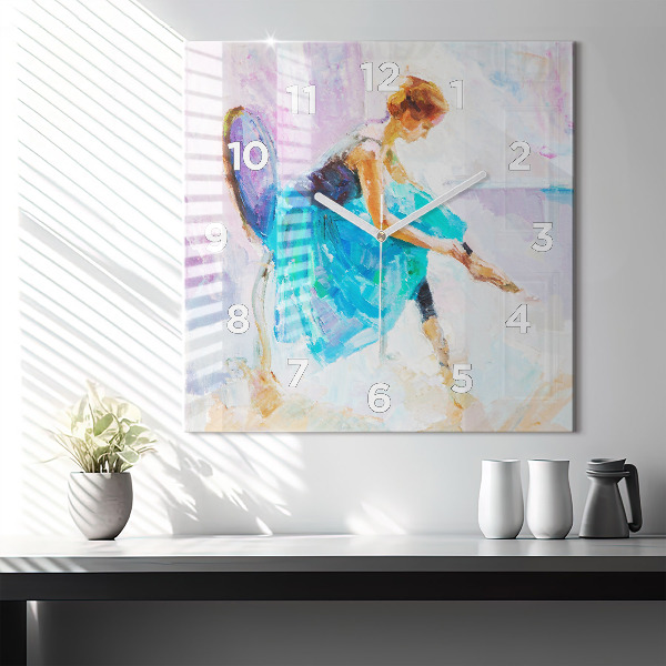 Square glass wall clock Preparing the ballerina