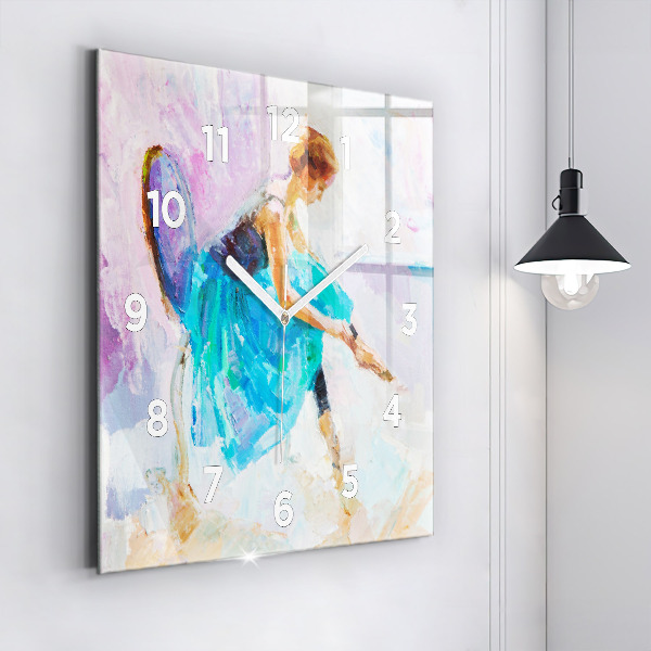 Square glass wall clock Preparing the ballerina