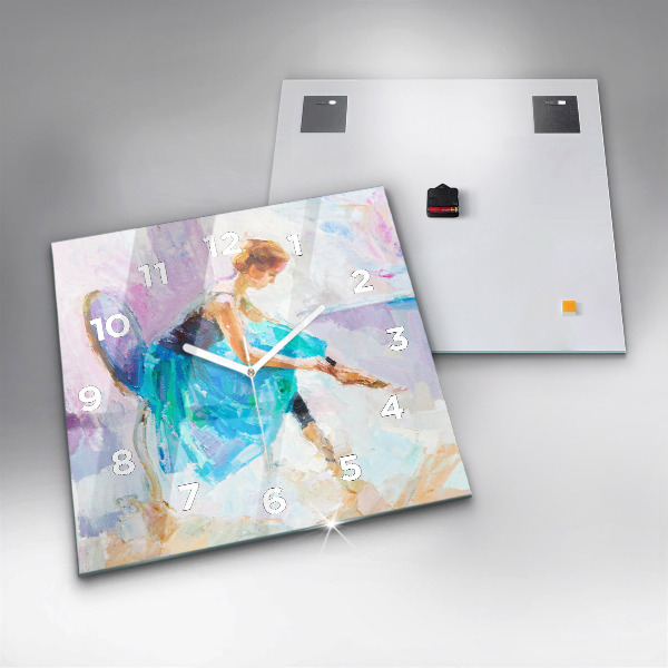 Square glass wall clock Preparing the ballerina