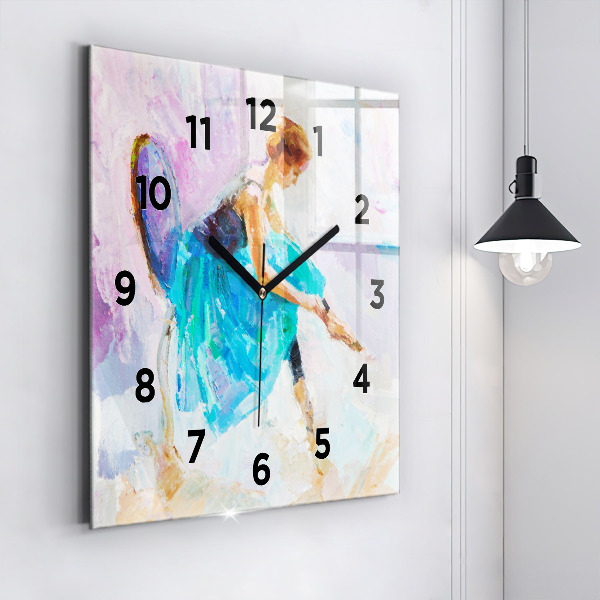 Square glass wall clock Preparing the ballerina
