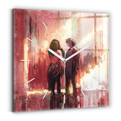 Square glass wall clock Young couple in love