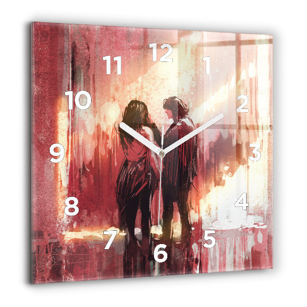 Square glass wall clock Young couple in love