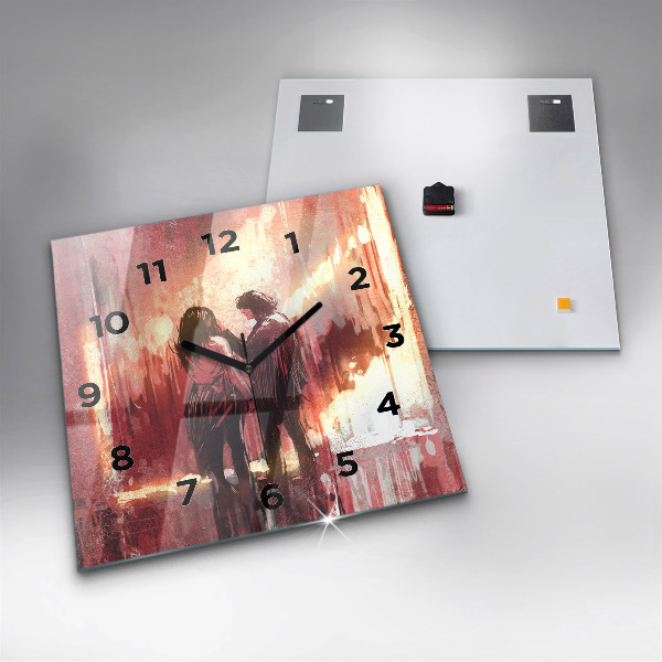 Square glass wall clock Young couple in love