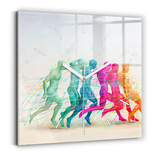 Square glass wall clock Colorful people