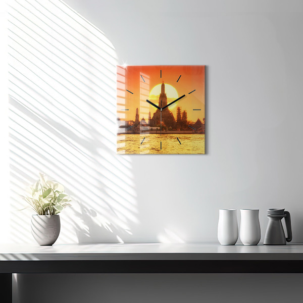 Square glass wall clock Wat arun bangkok thailand