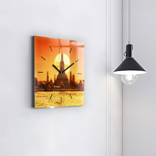 Square glass wall clock Wat arun bangkok thailand