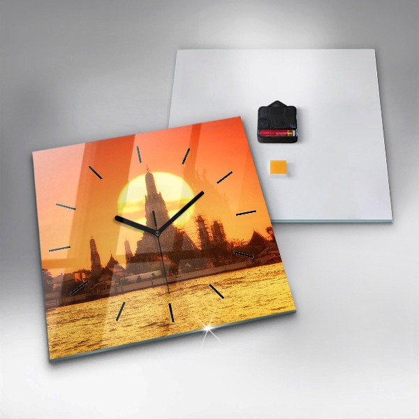 Square glass wall clock Wat arun bangkok thailand