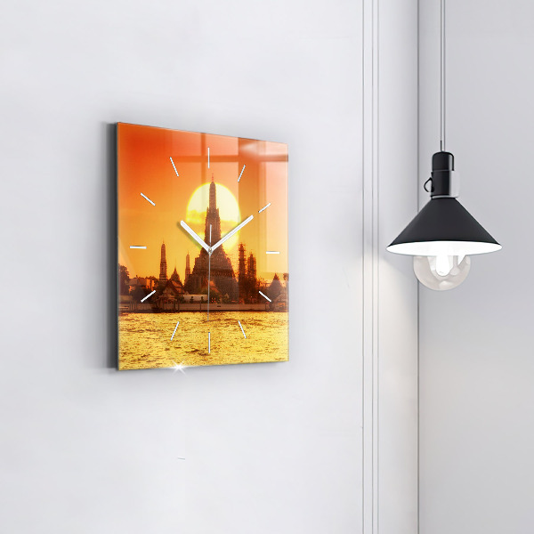 Square glass wall clock Wat arun bangkok thailand