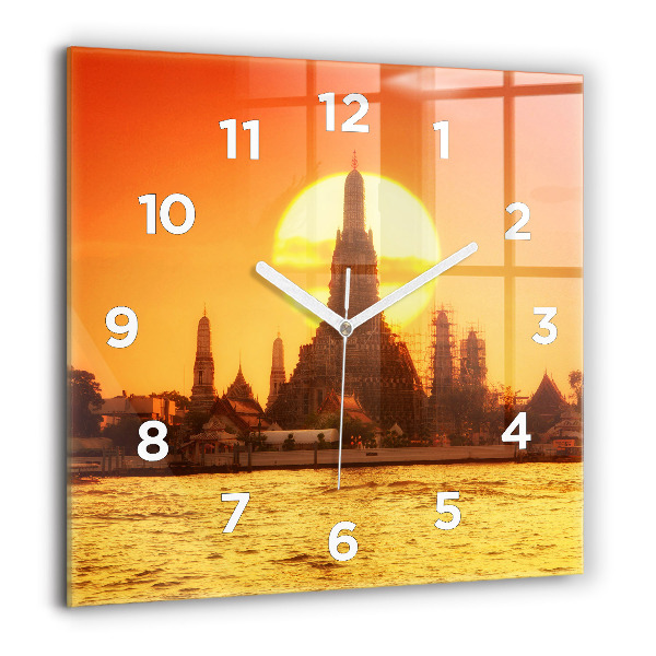 Square glass wall clock Wat arun bangkok thailand