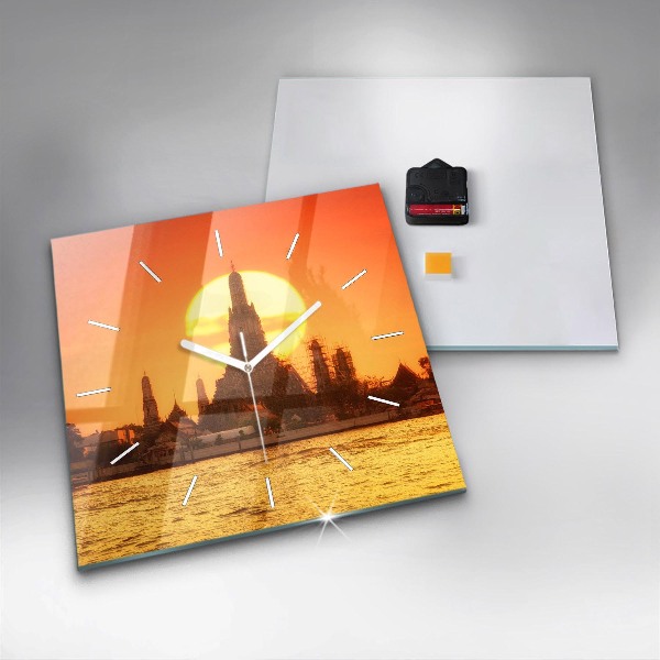 Square glass wall clock Wat arun bangkok thailand