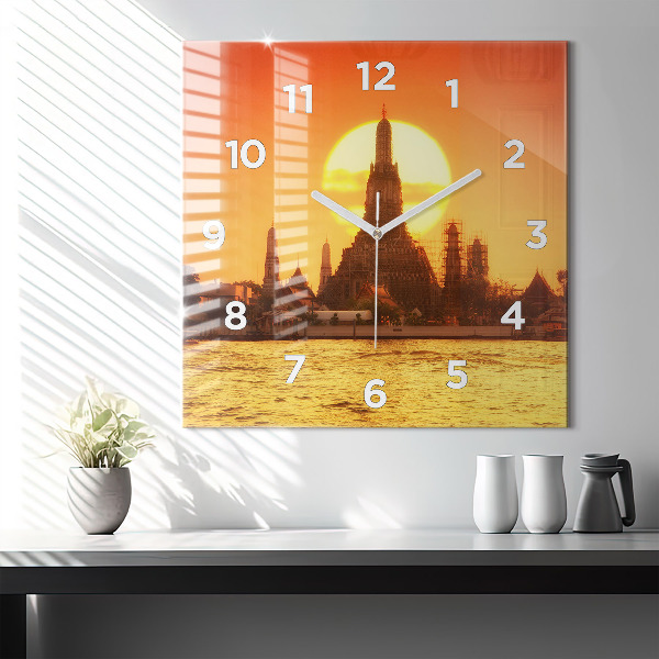 Square glass wall clock Wat arun bangkok thailand