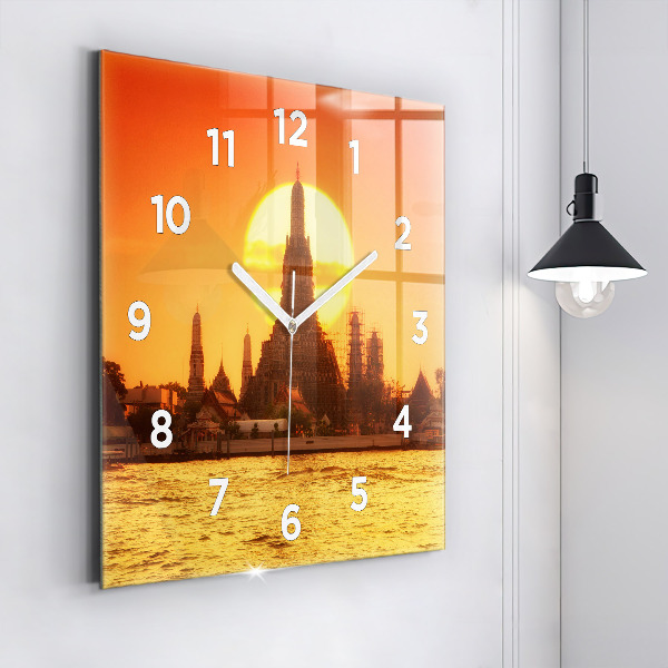 Square glass wall clock Wat arun bangkok thailand