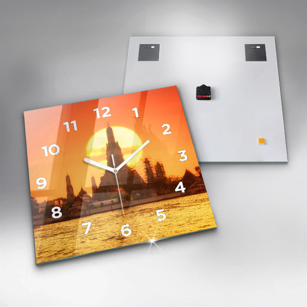 Square glass wall clock Wat arun bangkok thailand