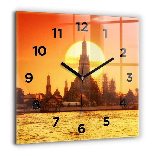Square glass wall clock Wat arun bangkok thailand