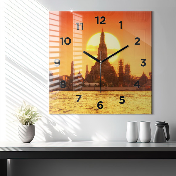 Square glass wall clock Wat arun bangkok thailand