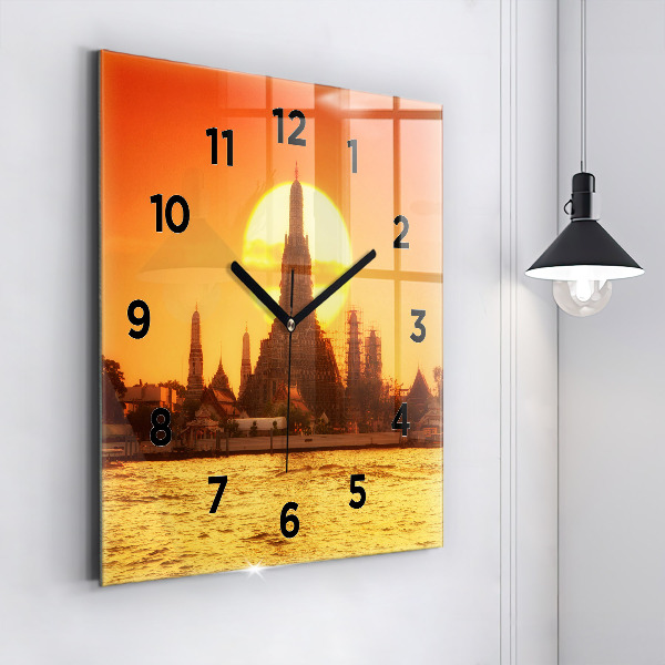 Square glass wall clock Wat arun bangkok thailand
