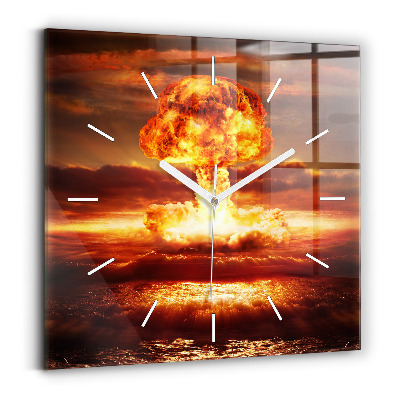 Square glass wall clock Atomic bomb explosion