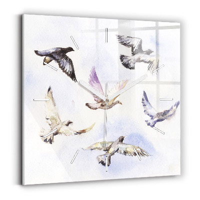 Square glass wall clock Flying birds