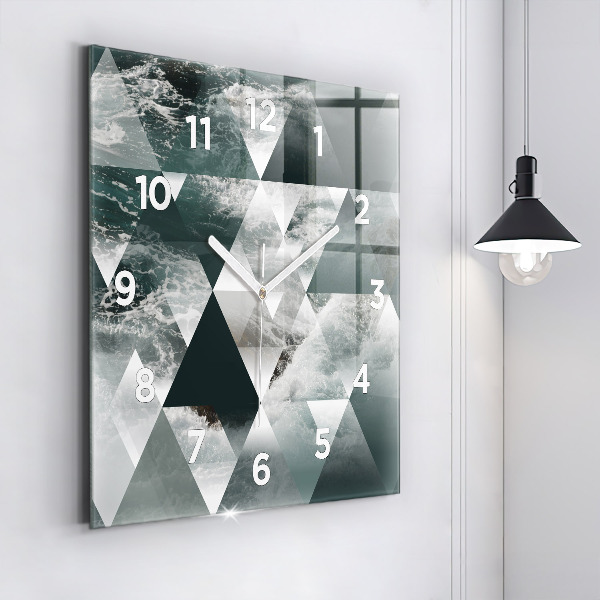 Square glass wall clock Abstract sea waves