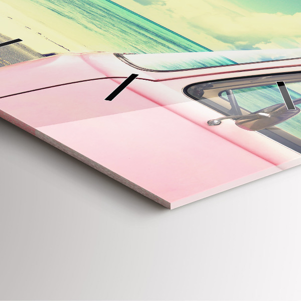Square glass wall clock Car with surfboard