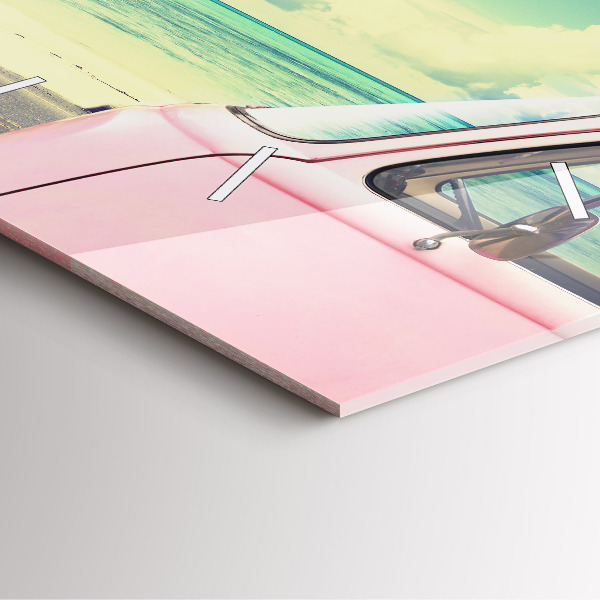 Square glass wall clock Car with surfboard