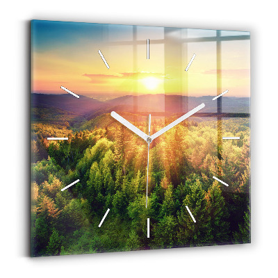 Square glass wall clock Sunset over the hills